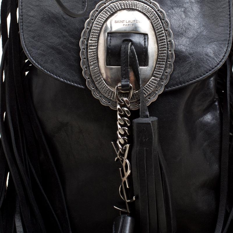 Saint Laurent Black Leather Fringed Anita Crossbody Bag 2