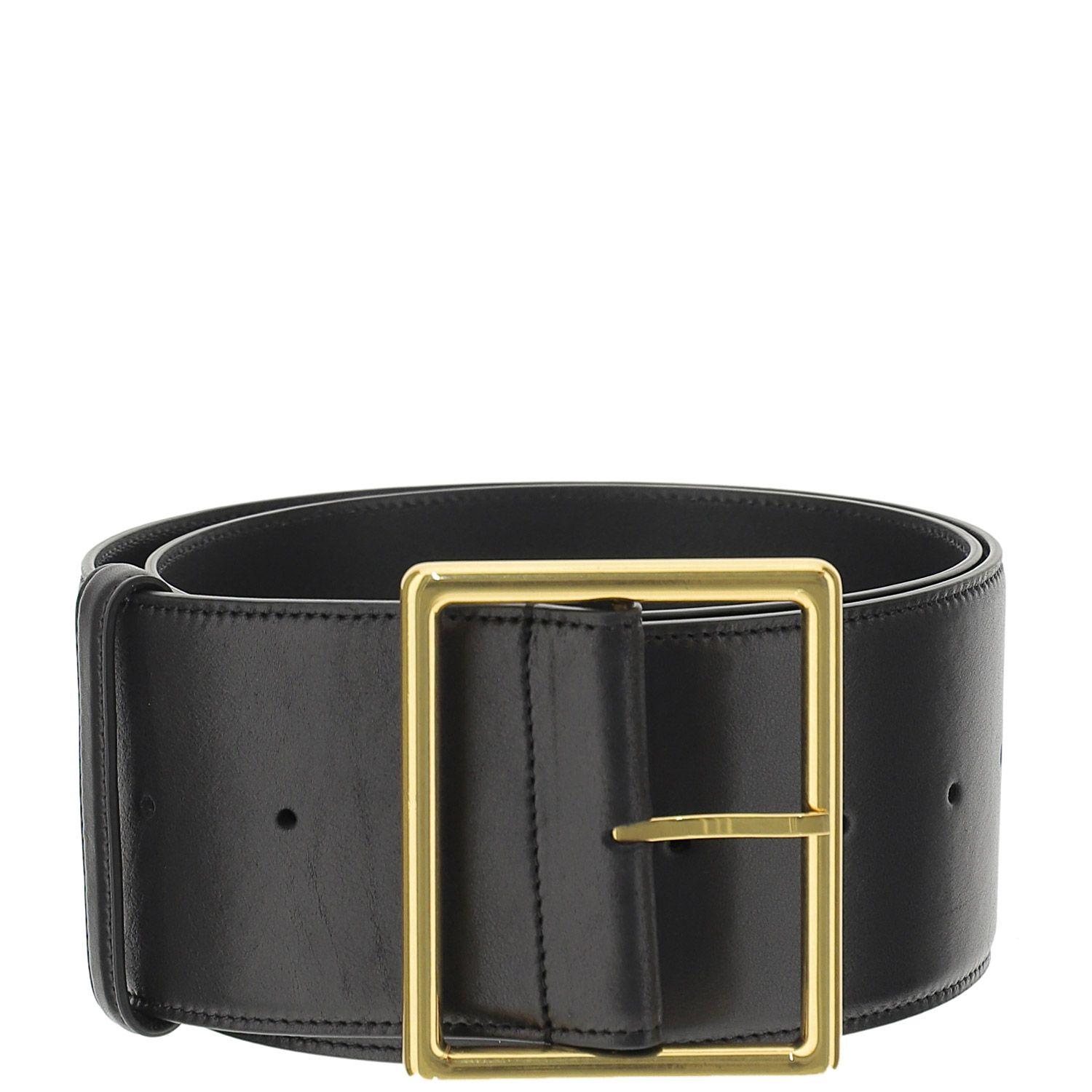 Saint Laurent Black Leather Gold-Tone Rectangle Buckle Corset Belt Size 80  For Sale at 1stDibs