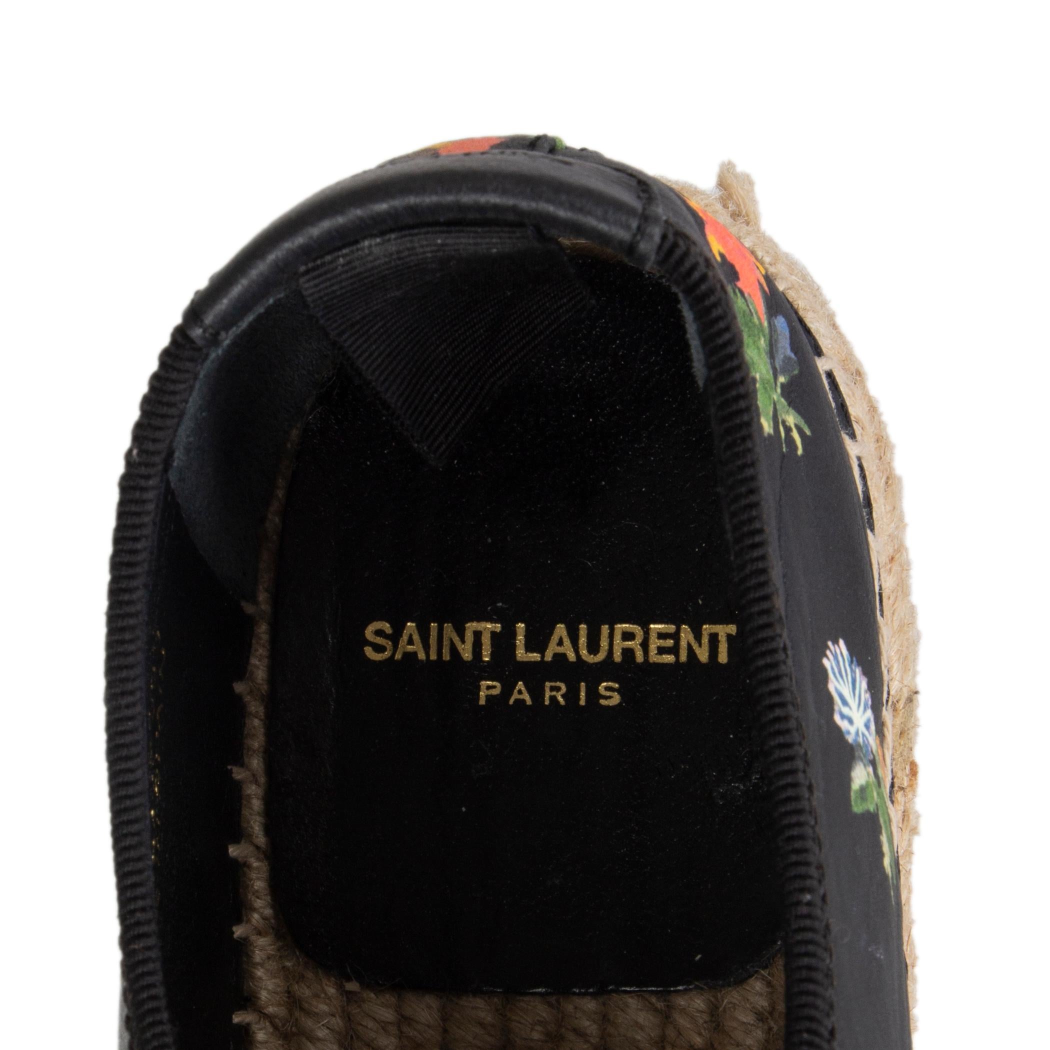 SAINT LAURENT black leather GRUNGE FLORAL Espadrilles Flats Shoes 39.5 For Sale 1