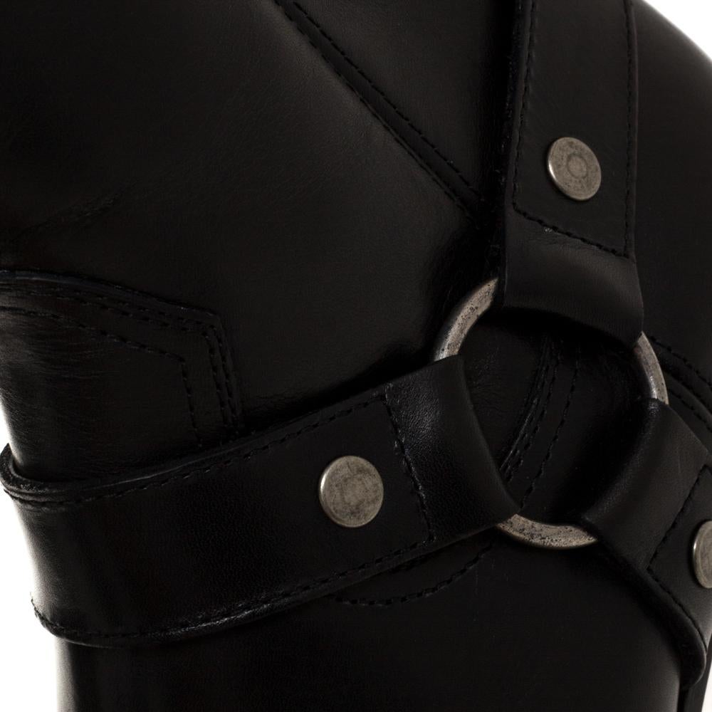 Saint Laurent Black Leather Harness Ankle Boots Size 42 2