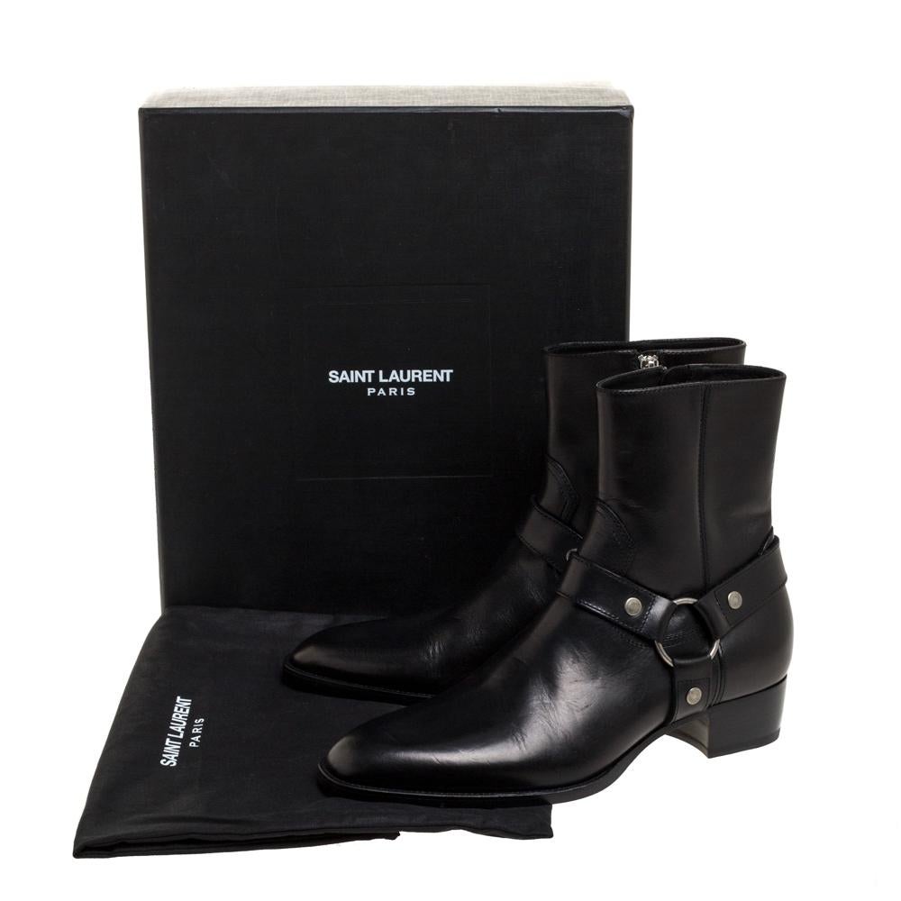 Saint Laurent Black Leather Harness Ankle Boots Size 42 5