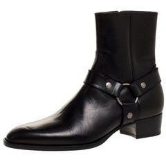 Saint Laurent Black Leather Harness Ankle Boots Size 42
