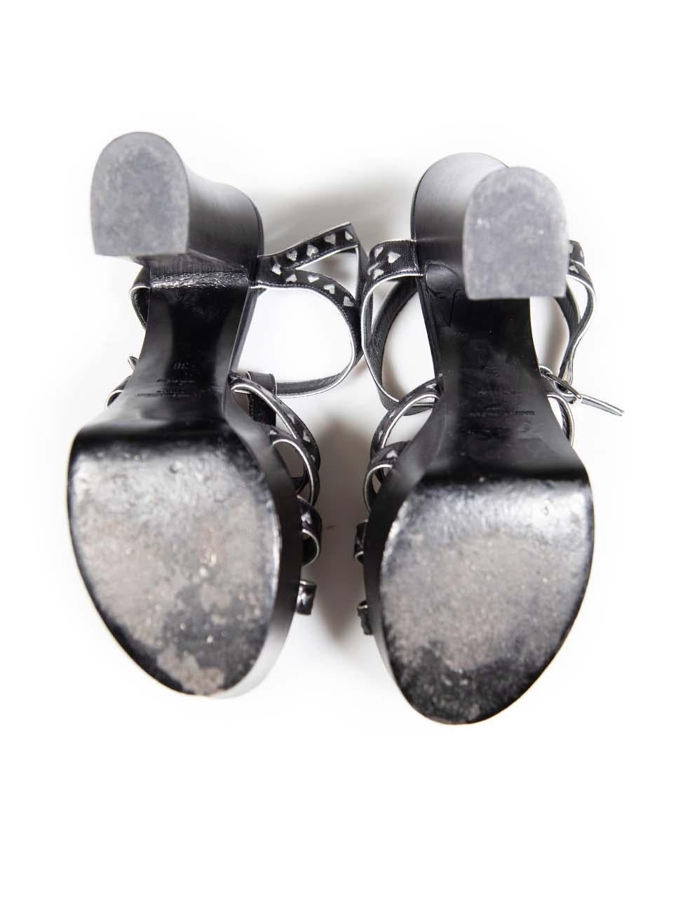 Women's Saint Laurent Black Leather Heart Pattern Sandals Size IT 38