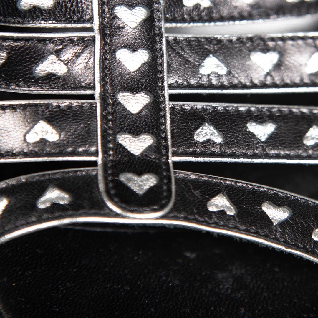 Saint Laurent Black Leather Heart Pattern Sandals Size IT 38 1