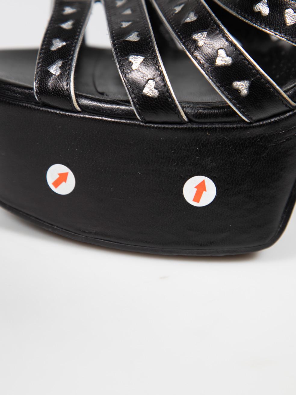 Saint Laurent Black Leather Heart Pattern Sandals Size IT 38 2