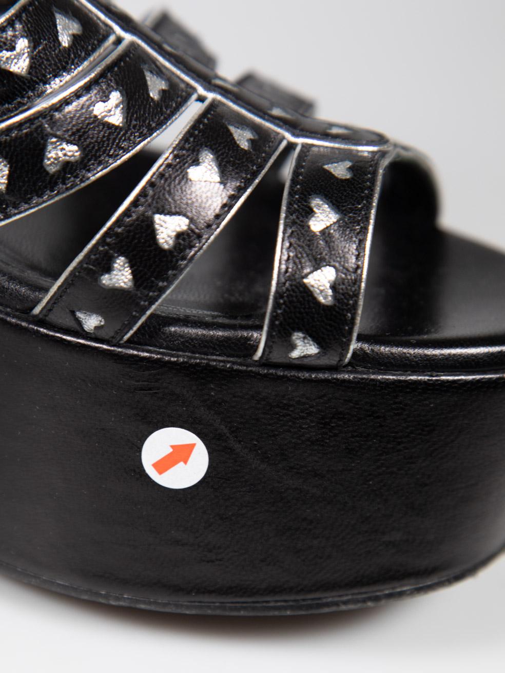 Saint Laurent Black Leather Heart Pattern Sandals Size IT 38 3