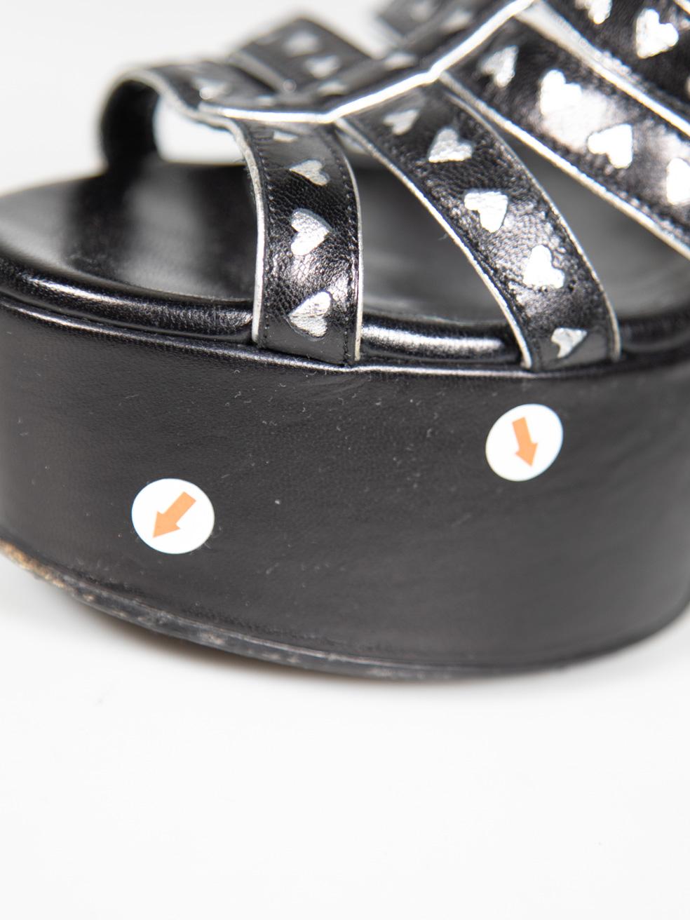 Saint Laurent Black Leather Heart Pattern Sandals Size IT 38 4
