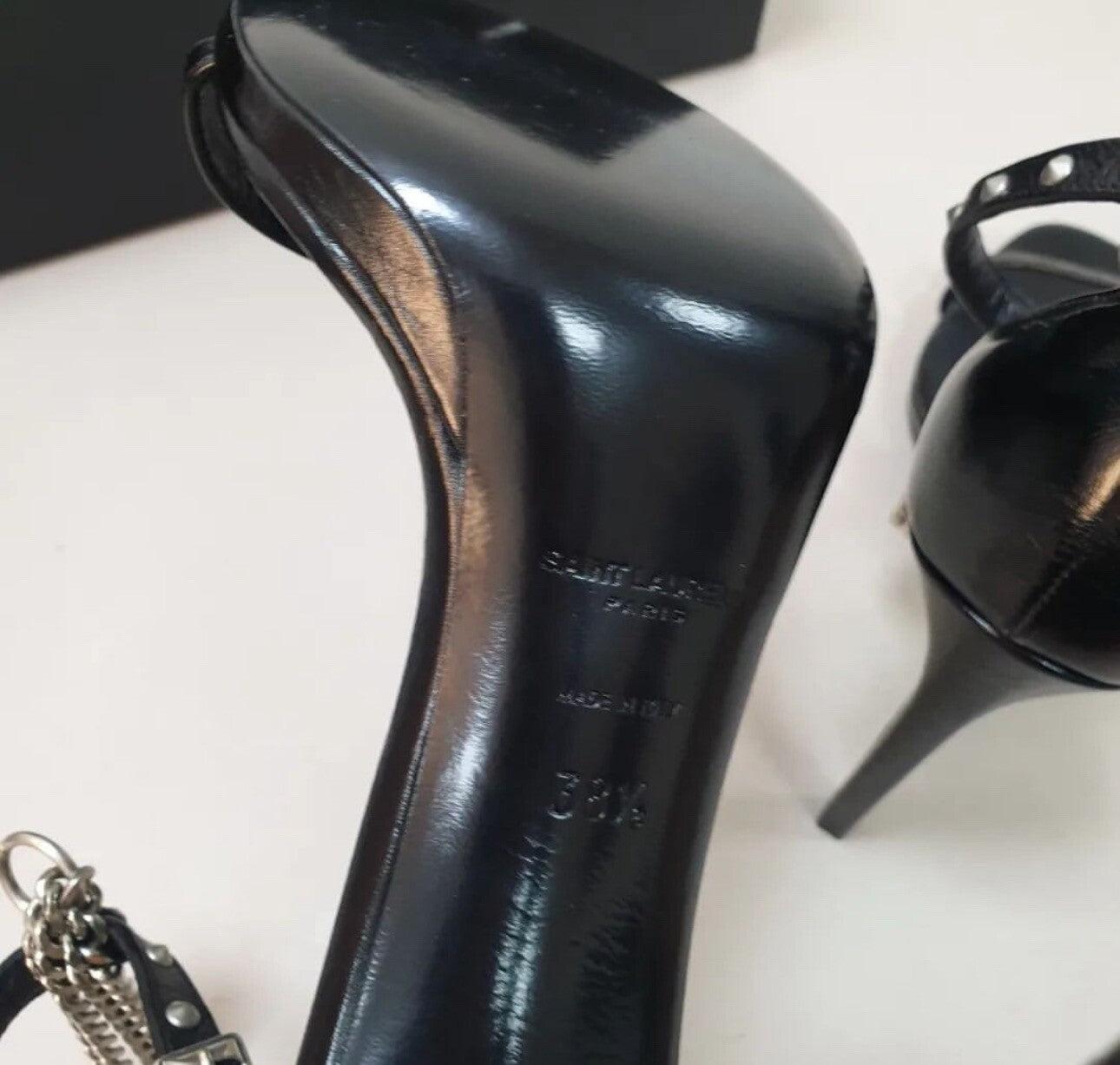 Saint Laurent Schwarze Leder Sandaletten mit Absatz Sz.38.5 im Zustand „Hervorragend“ im Angebot in Krakow, PL