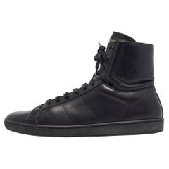 Saint Laurent Black Leather High Top Sneakers Size 43