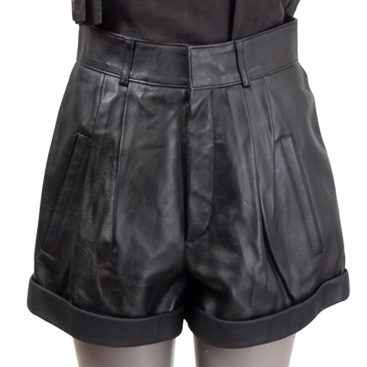 Black SAINT LAURENT black leather HIGH WAISTED Shorts Pants 38 S