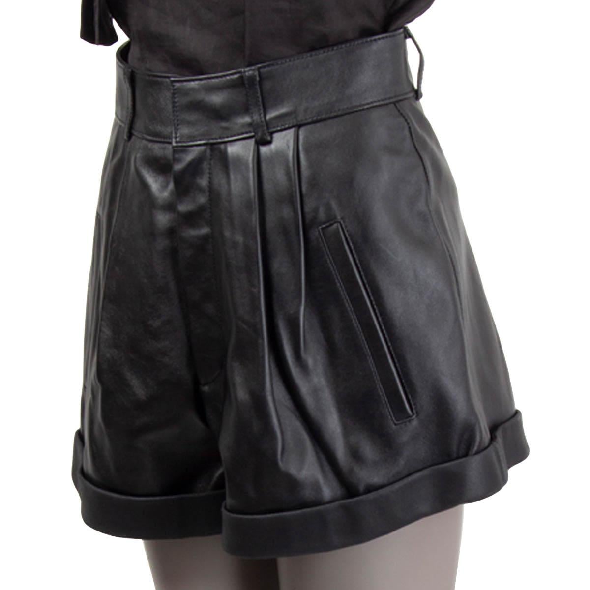 SAINT LAURENT black leather HIGH WAISTED Shorts Pants 38 S In Excellent Condition In Zürich, CH