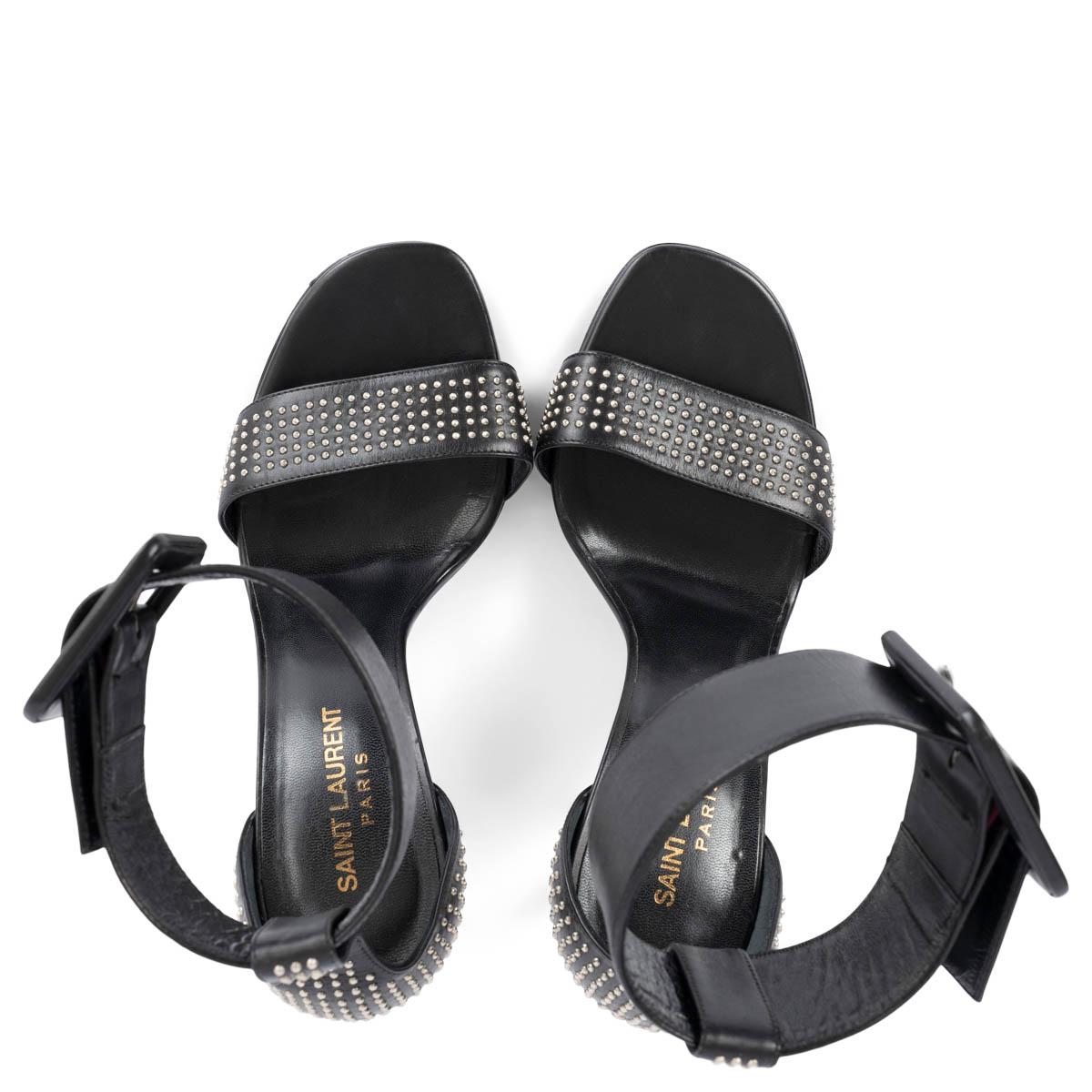 SAINT LAURENT black leather JANE 106 STUDDED Sandals Shoes 38 In Excellent Condition For Sale In Zürich, CH