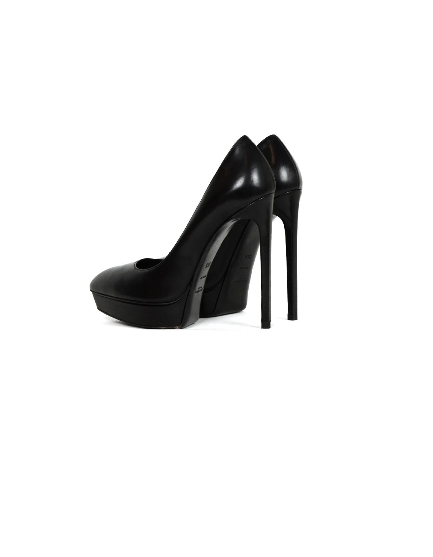 Saint Laurent Black Leather Janice 105mm Pumps sz 36.5 In Excellent Condition In New York, NY