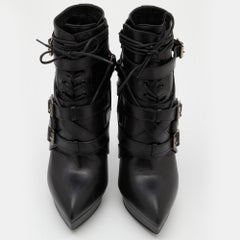 Saint Laurent Black Leather Janis Platform Ankle Boots Size 38.5