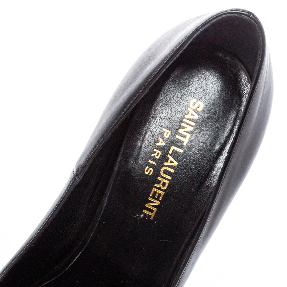 Saint Laurent Black Leather Janis Platform Pumps Size 37.5 3