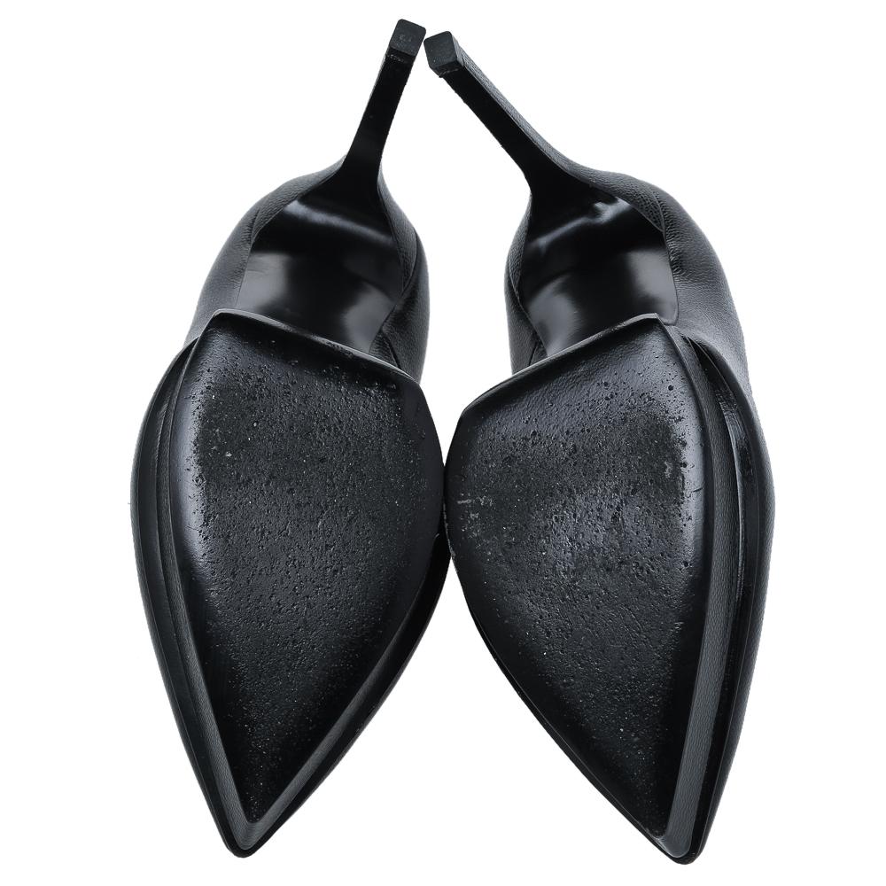 Saint Laurent Black Leather Janis Pointed Toe Platform Pumps Size 37 In Good Condition In Dubai, Al Qouz 2