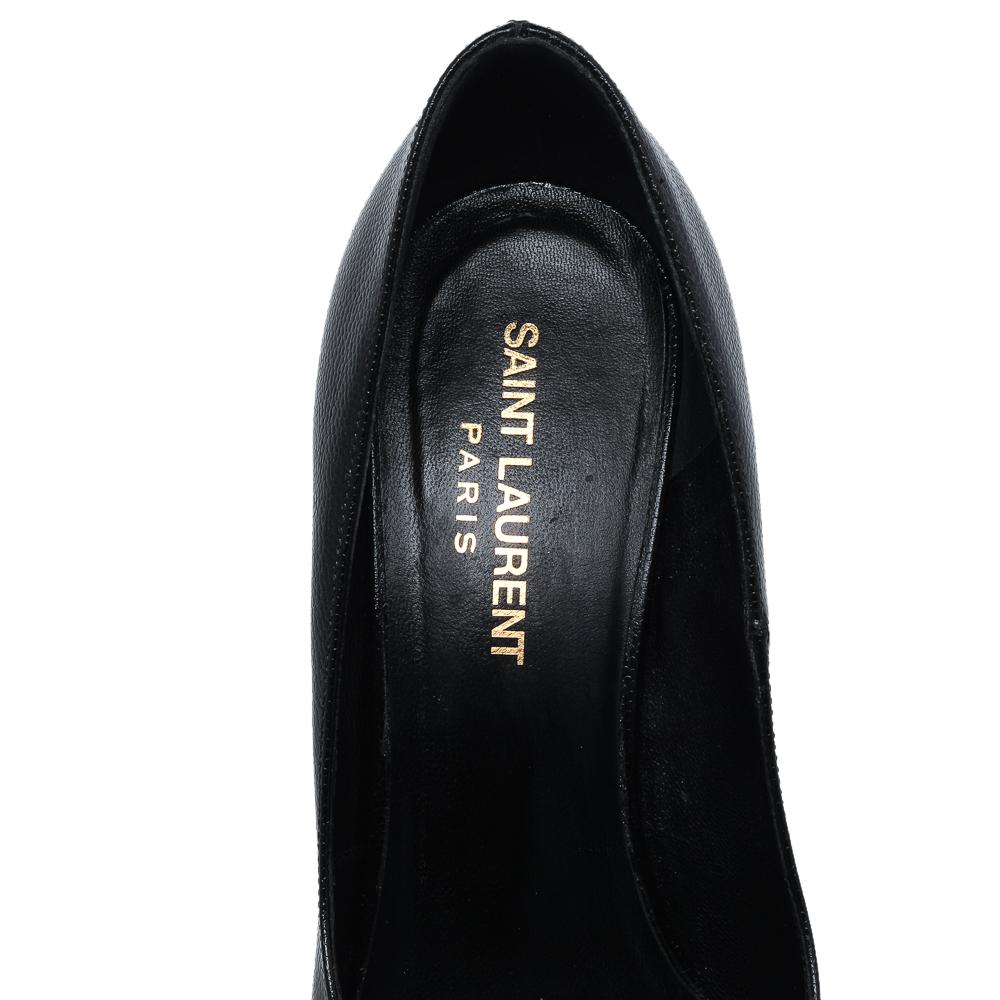 Women's Saint Laurent Black Leather Janis Pointed Toe Platform Pumps Size 37