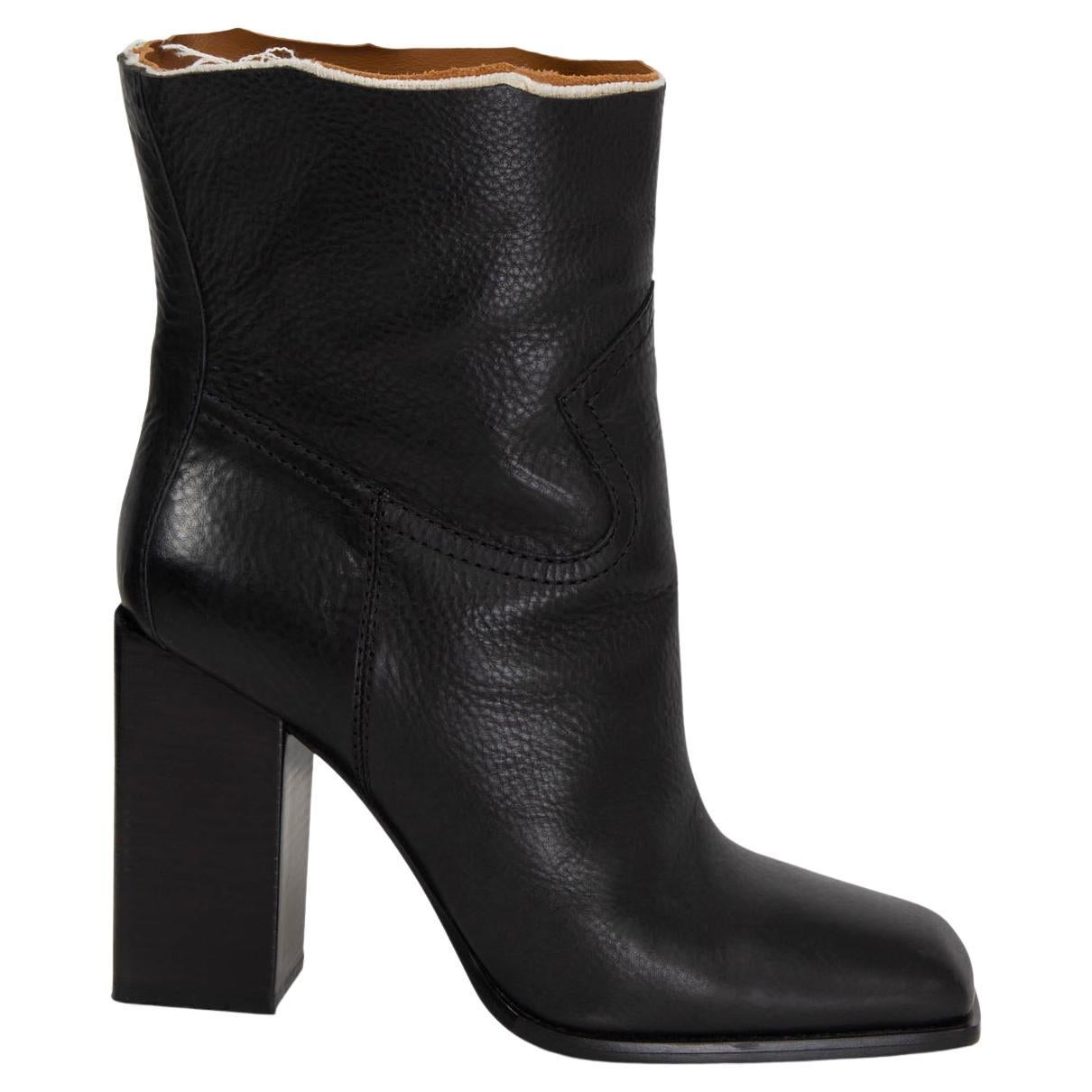 SAINT LAURENT black leather JODIE 105 WESTERN Ankle Boots Shoes 40 For Sale