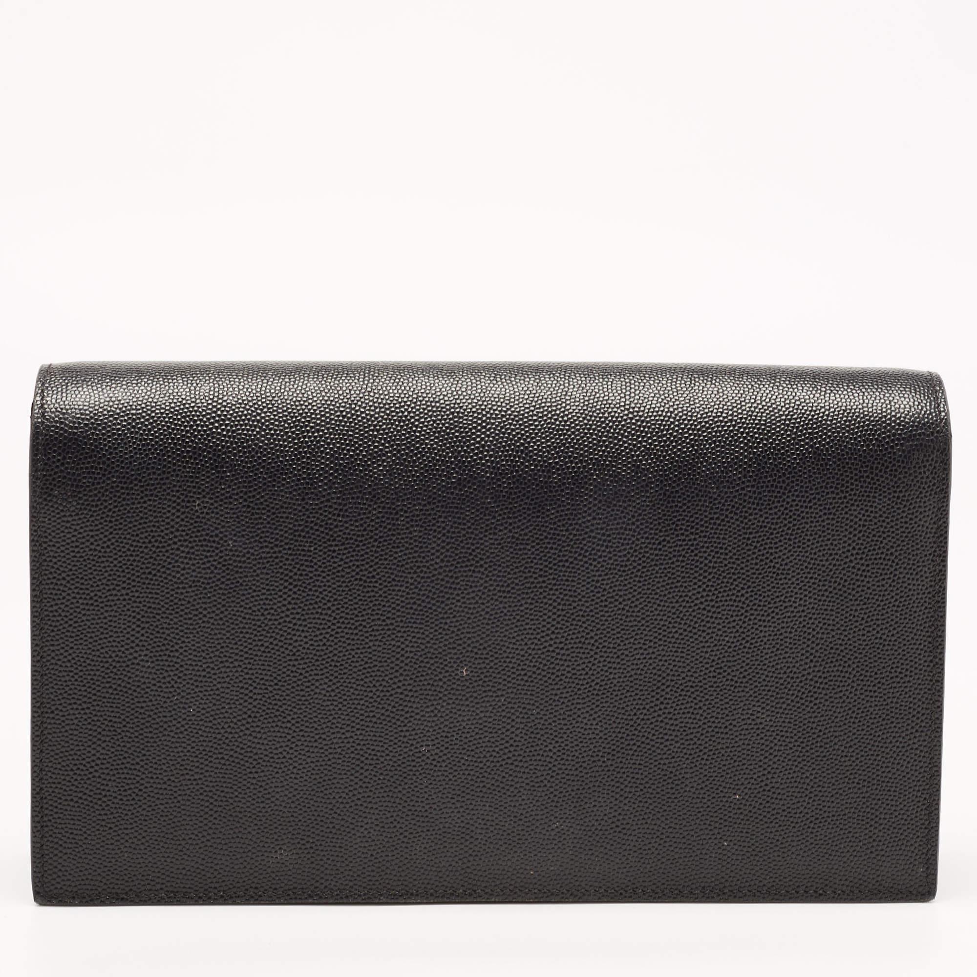 Saint Laurent Black Leather Kate Clutch For Sale 15