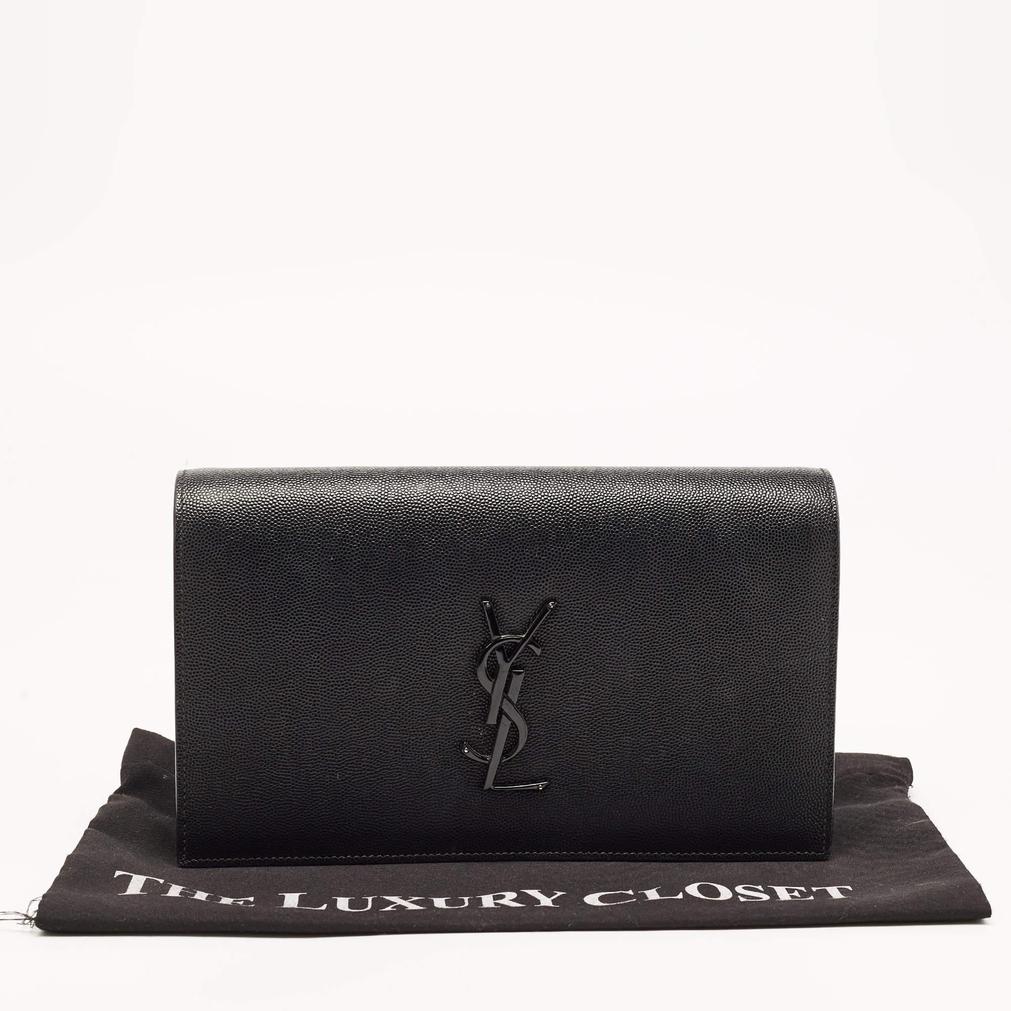 Saint Laurent Black Leather Kate Clutch For Sale 16