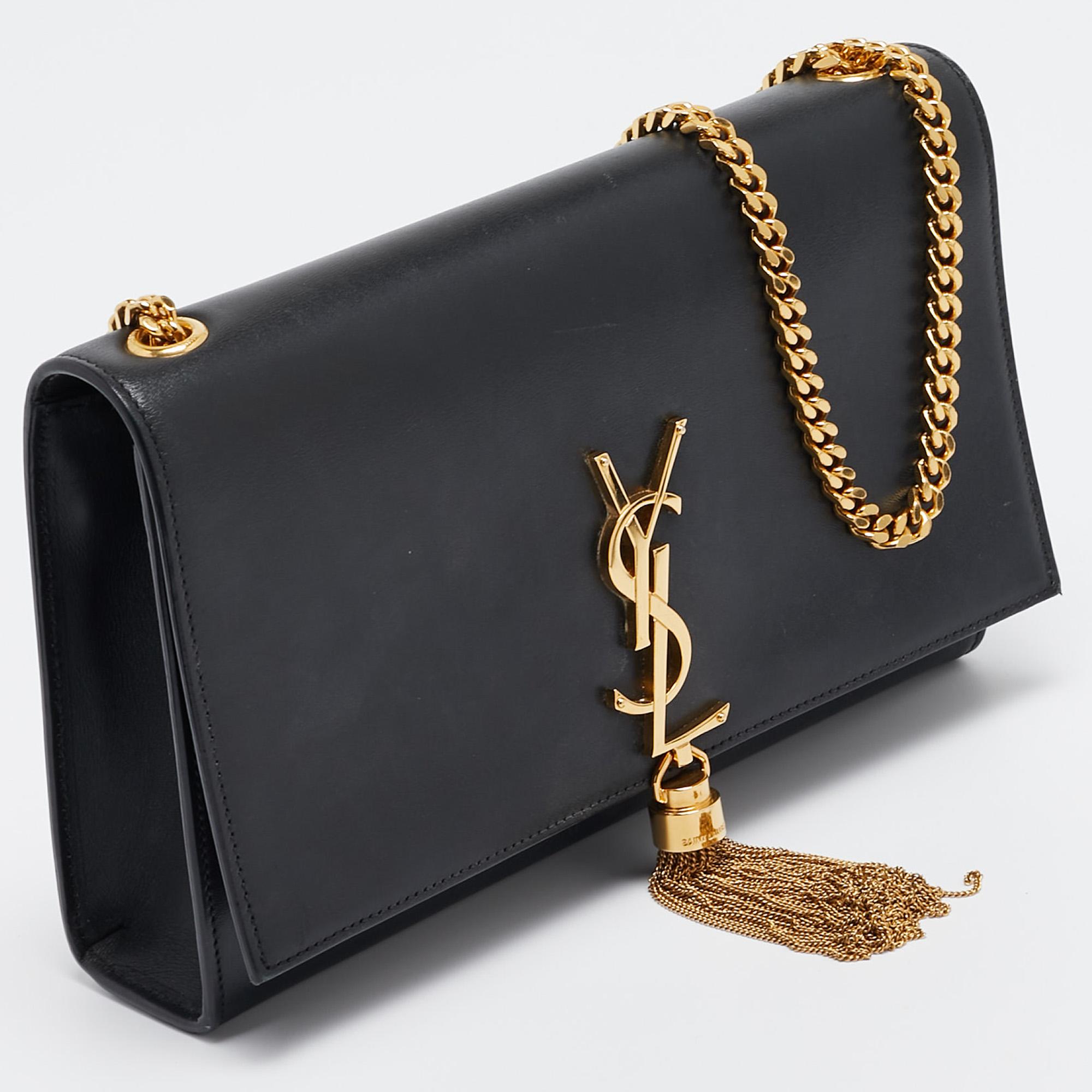 Saint Laurent Black Leather Kate Tassel Shoulder Bag In Good Condition In Dubai, Al Qouz 2