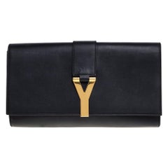 Saint Laurent Black Leather Large Chyc Clutch