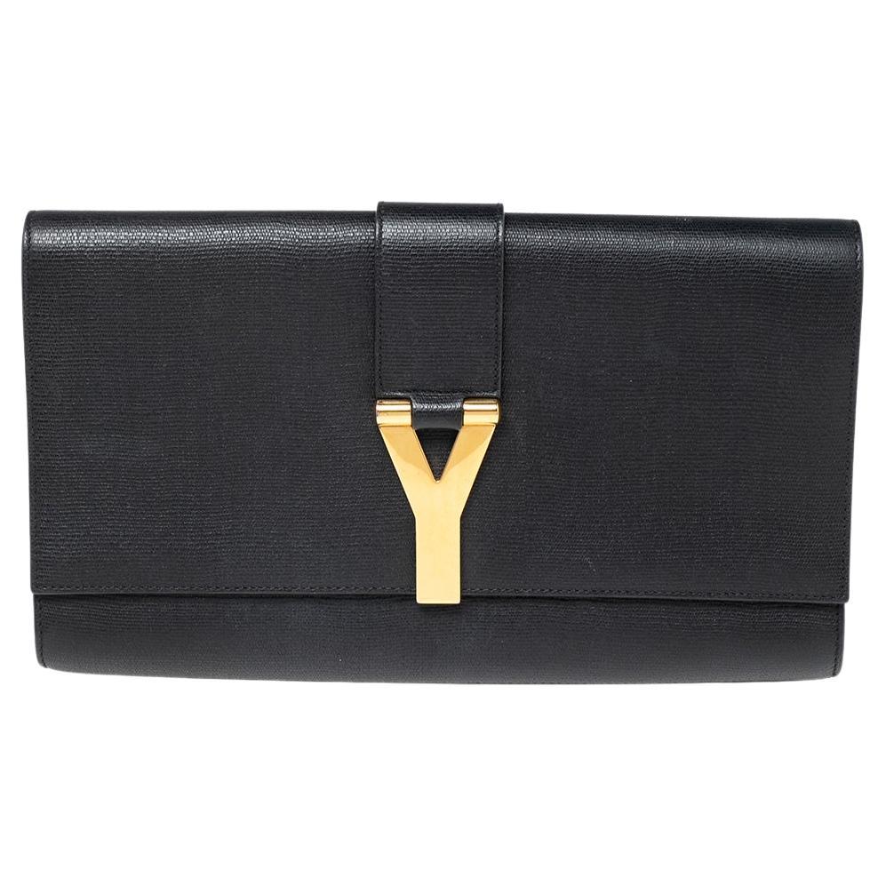 Saint Laurent Black Leather Ligne Y Clutch