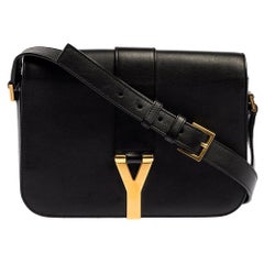 Saint Laurent Black Leather Ligne Y Flap Shoulder Bag