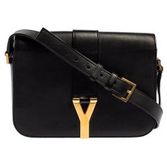Saint Laurent Schwarze Leder Ligne Y Flap Umhängetasche