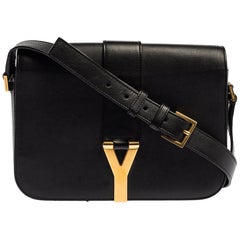 Saint Laurent Black Leather Ligne Y Flap Shoulder Bag