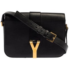 Saint Laurent Borsa a tracolla Ligne Y Flap in pelle nera