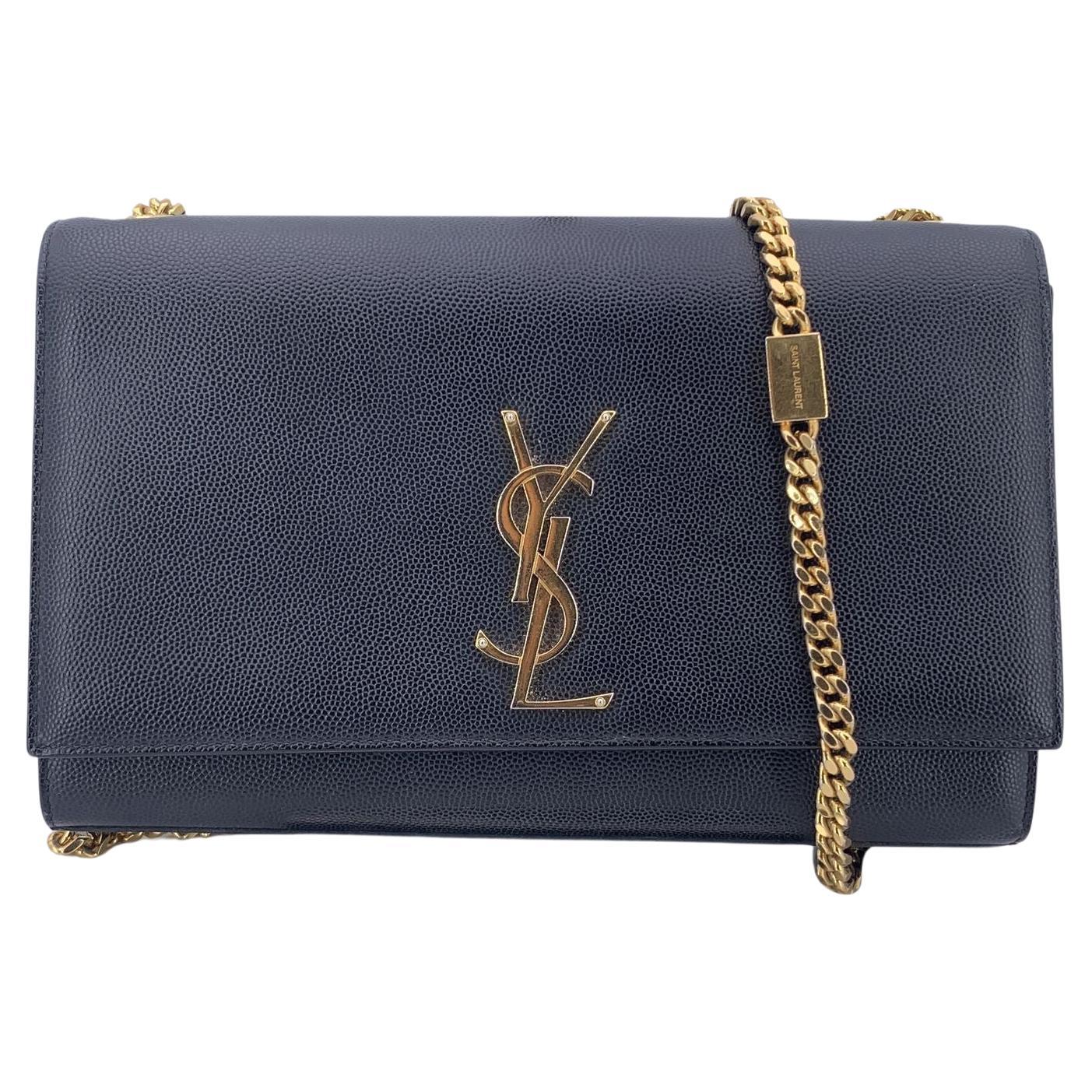 Saint Laurent Schwarze Leder Logo Kate Medium Umhängetasche im Angebot