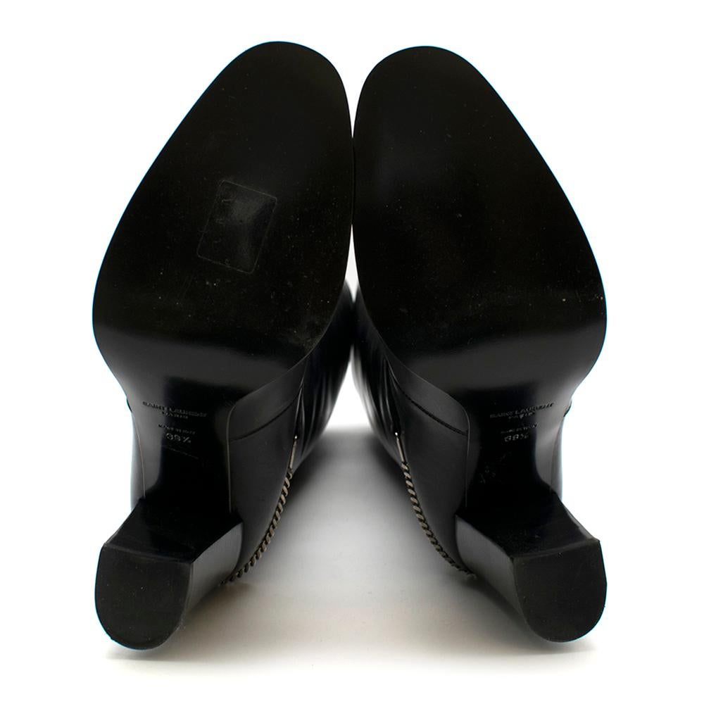 Saint Laurent Black Leather Long Boots w/ Silver Chain Trim 1