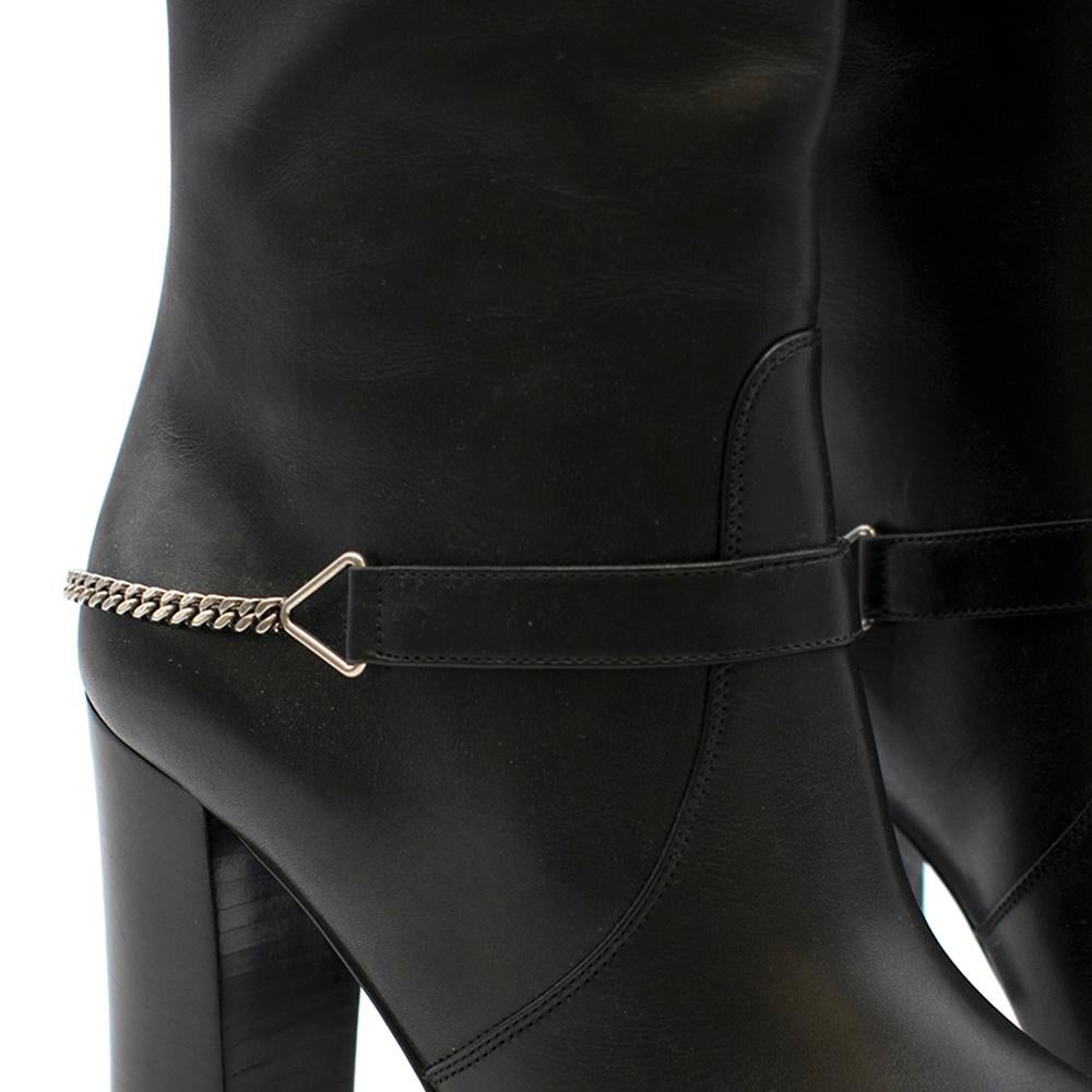 Saint Laurent Black Leather Long Boots w/ Silver Chain Trim 3