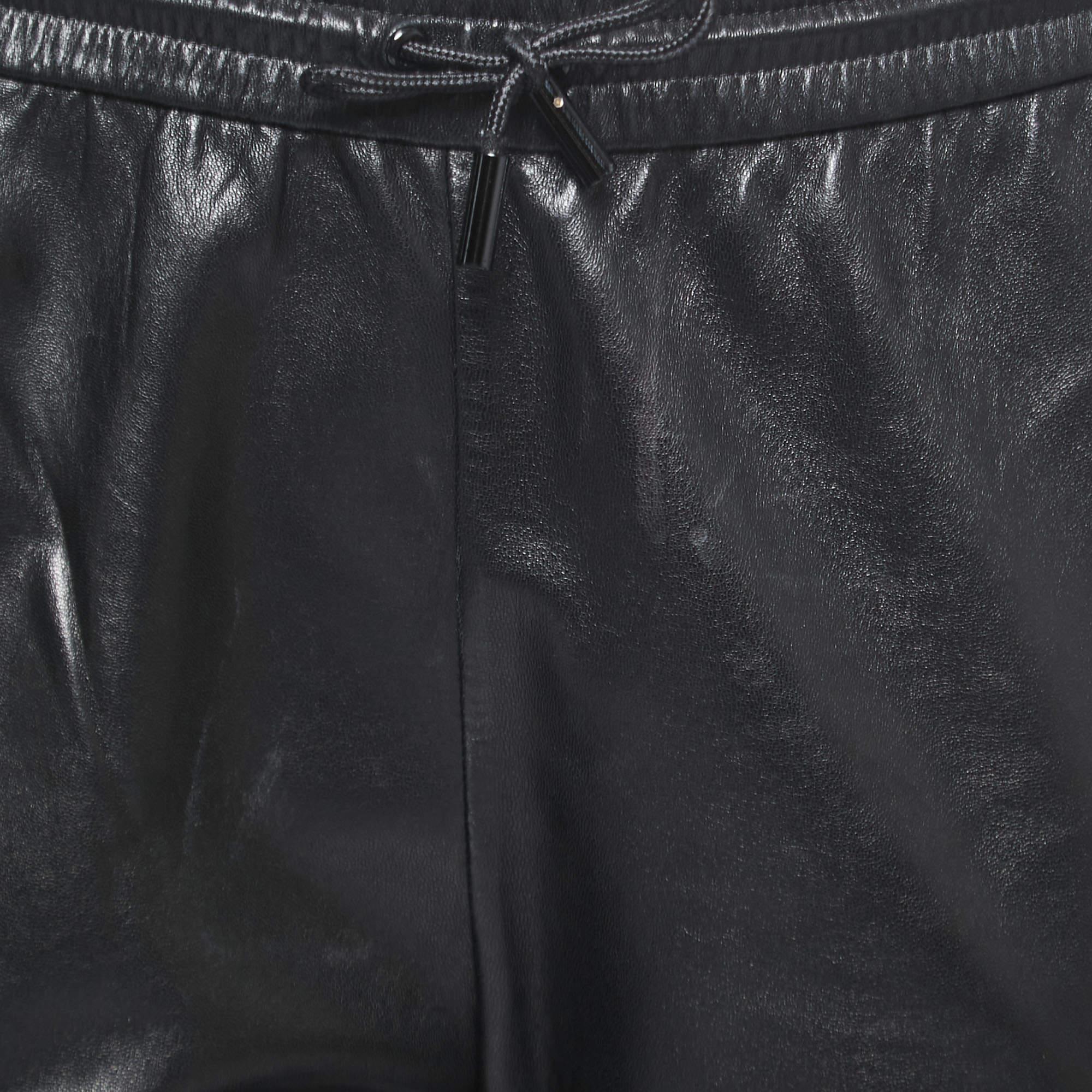 Saint Laurent Black Leather Loose Fit Trousers S In Good Condition In Dubai, Al Qouz 2