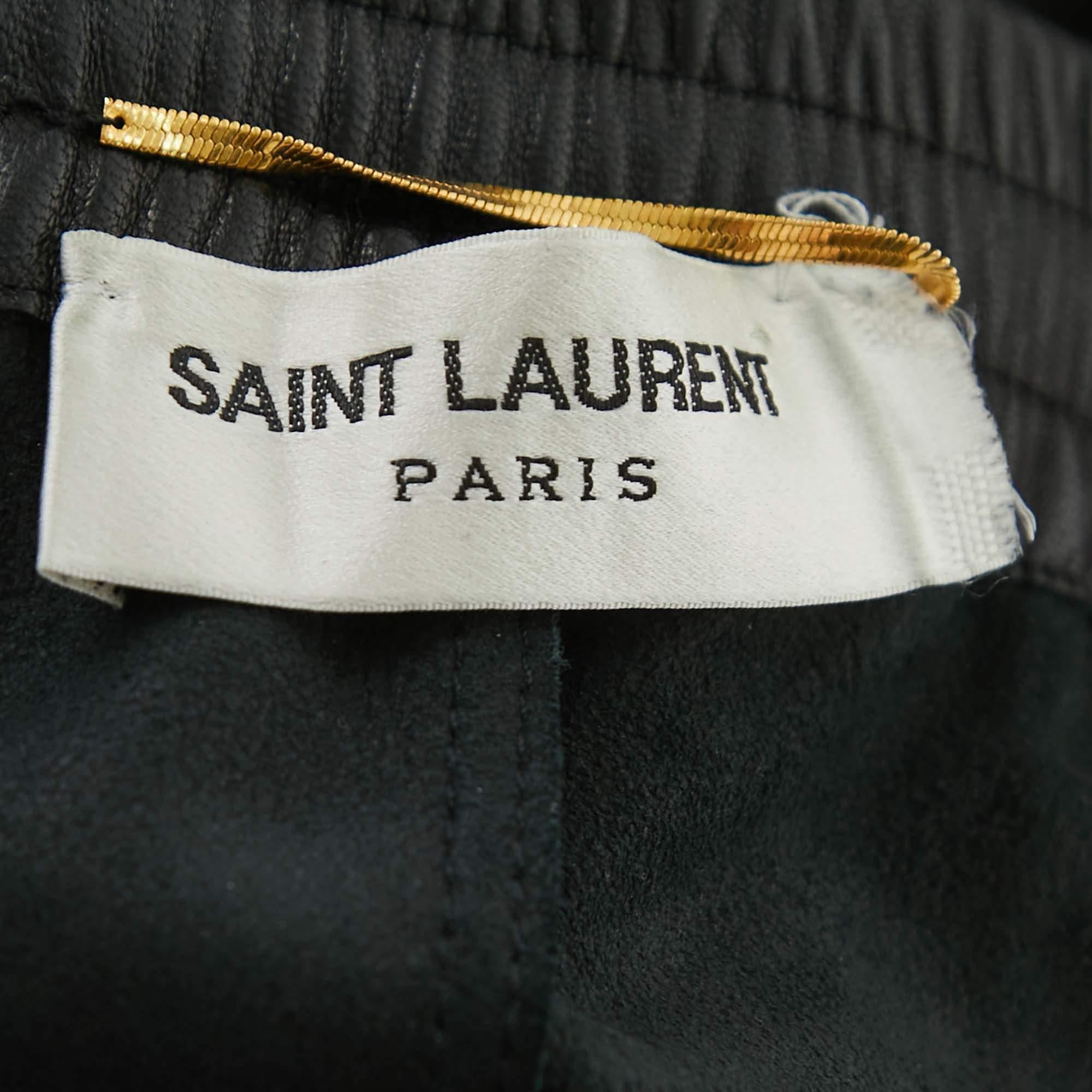 Saint Laurent Black Leather Loose Fit Trousers S 1