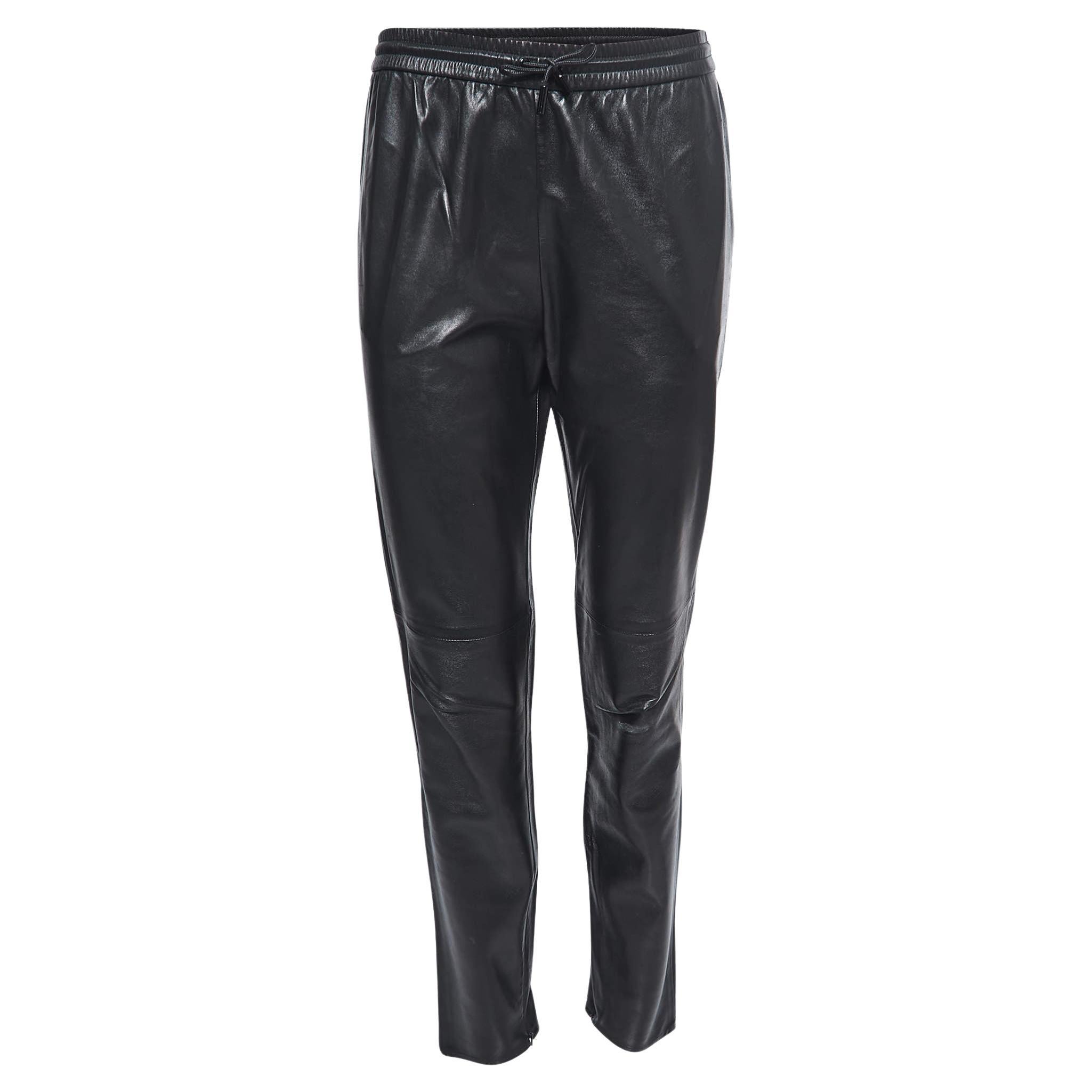 Saint Laurent Black Leather Loose Fit Trousers S