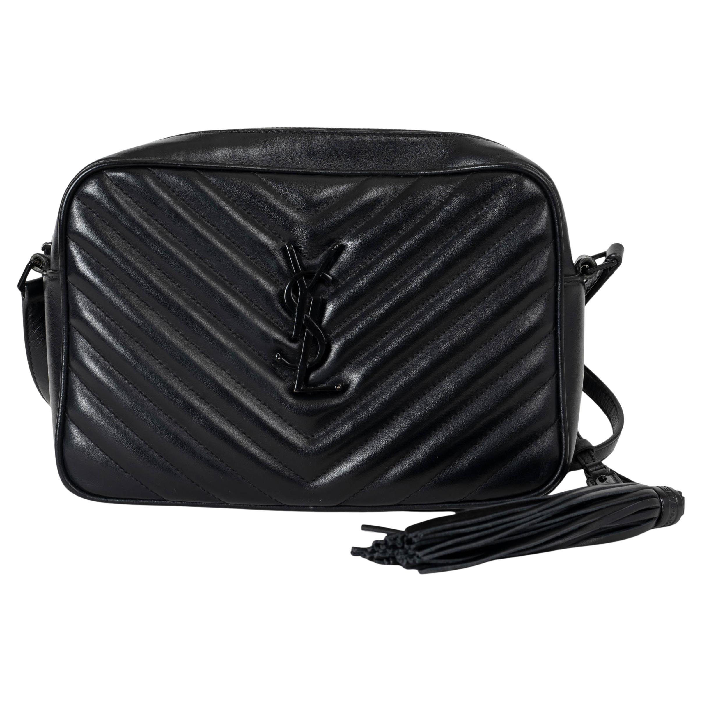 SAINT LAURENT black leather LOU MEDIUM MONOGRAM CAMERA Shoulder Bag For Sale