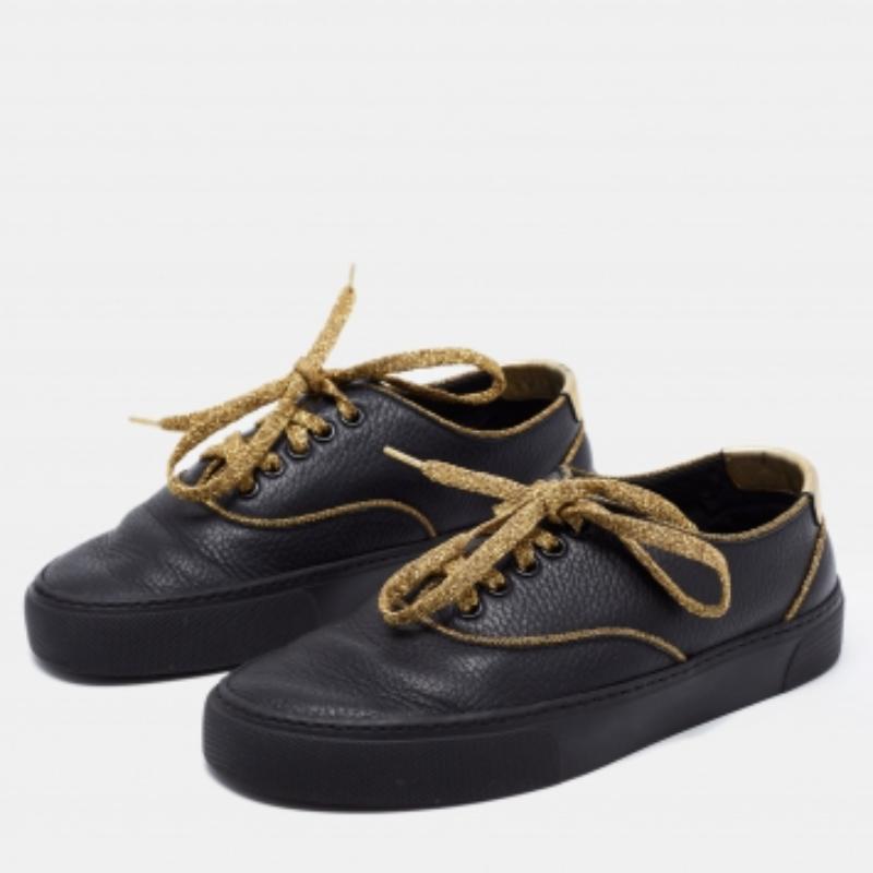 Saint Laurent - Baskets basses en cuir noir - Taille 36 en vente 1