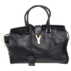 Saint Laurent - Sac cabas Chyc en cuir noir de taille moyenne