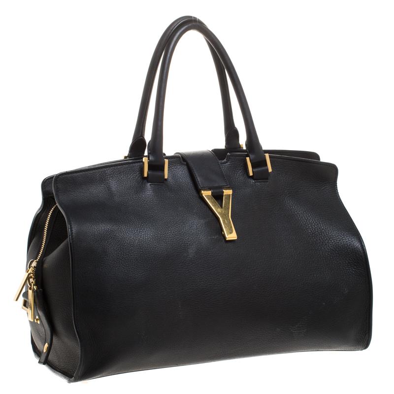 Women's Saint Laurent Black Leather Medium Cabas Chyc Tote