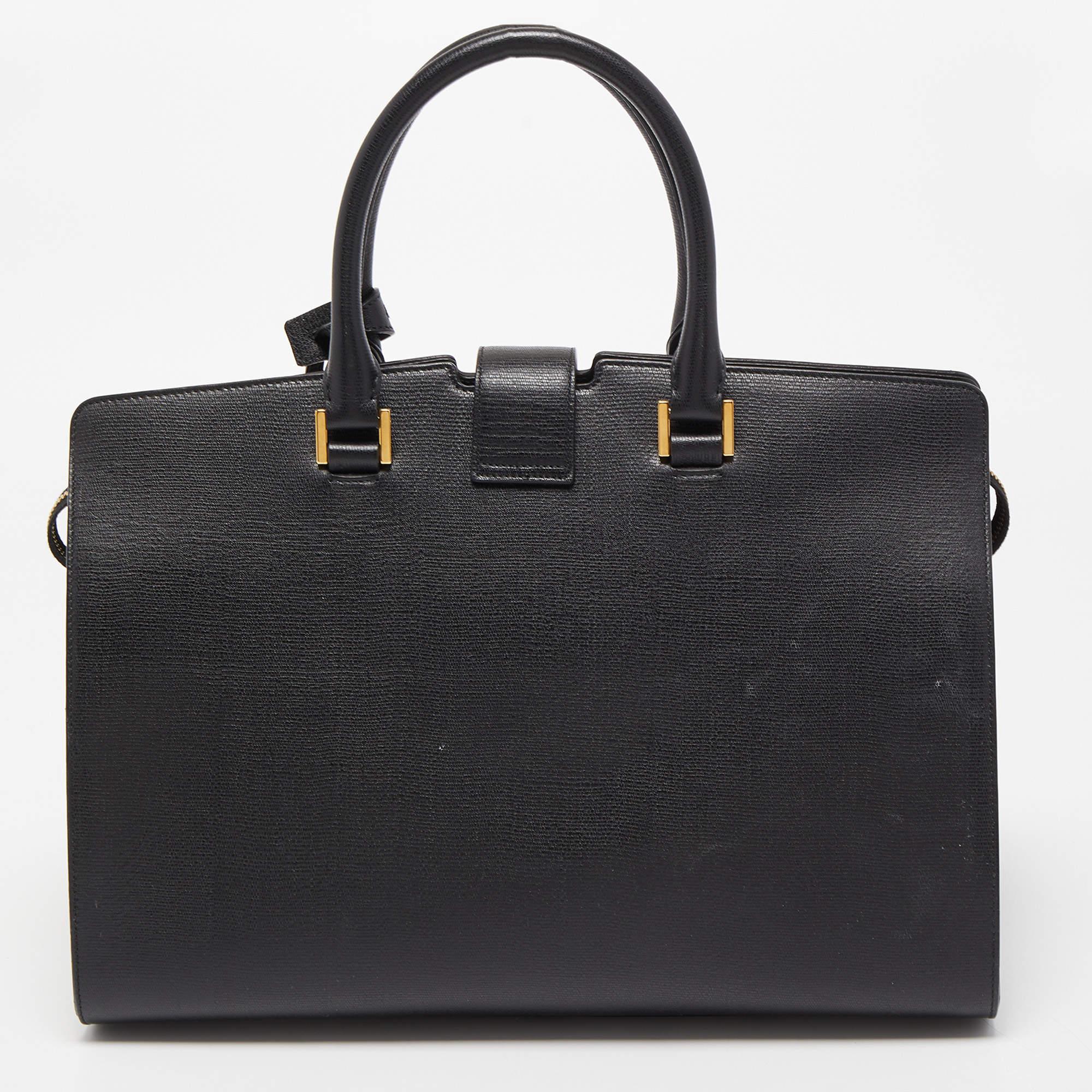 Women's Saint Laurent Black Leather Medium Cabas Chyc Tote