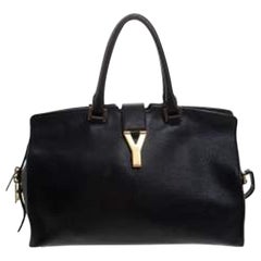 Saint Laurent Black Leather Medium Cabas Chyc Tote