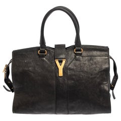 Saint Laurent Black Leather Medium Cabas Chyc Tote