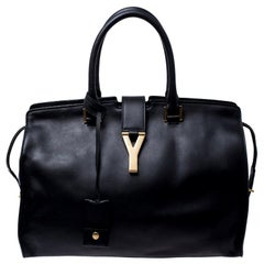 Saint Laurent Black Leather Medium Cabas Chyc Tote