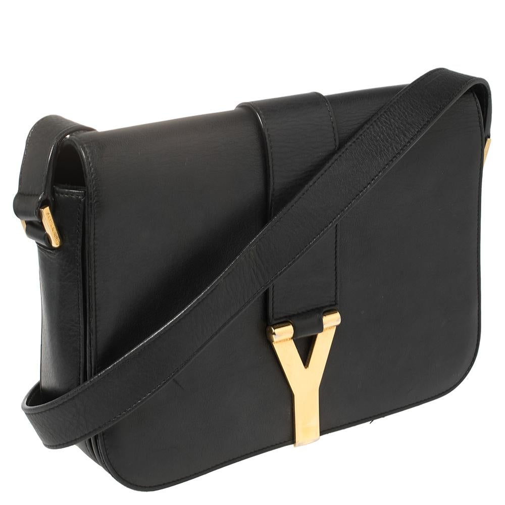 Saint Laurent Black Leather Medium Chyc Flap Bag In Fair Condition In Dubai, Al Qouz 2