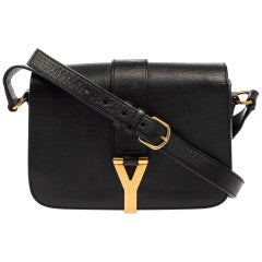 Saint Laurent - Sac à rabat Chyc en cuir noir de taille moyenne