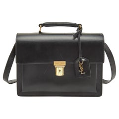Saint Laurent Black Leather Medium High School Top Handle Bag