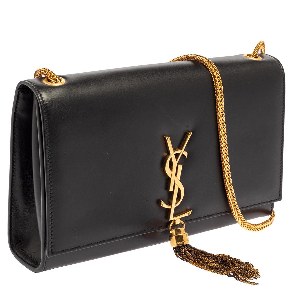 Saint Laurent Schwarzes Leder Medium Kate Tassel Umhängetasche Damen