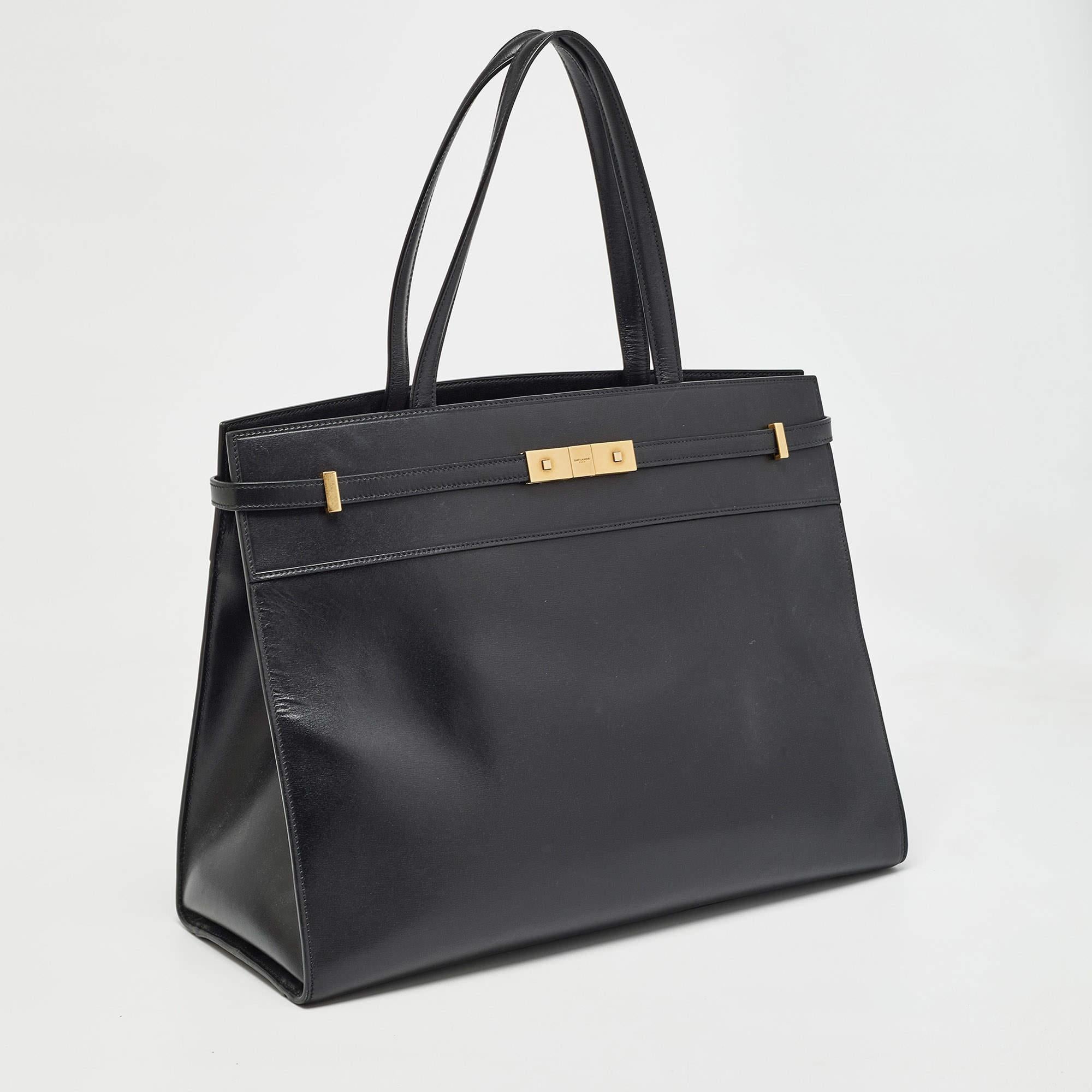 Saint Laurent Black Leather Medium Manhattan Tote In Good Condition In Dubai, Al Qouz 2